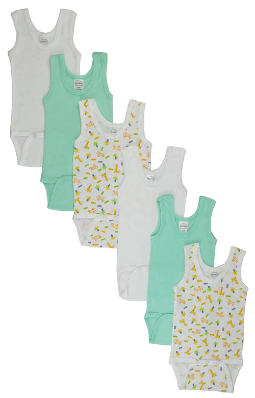 Boys white and blue printed tank tops from 6-pack value set for summer wear