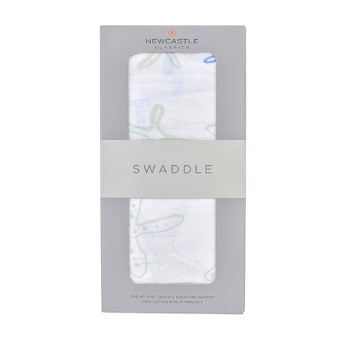 Starfish Muslin Swaddle Blanket - 47x47" | 100% Cotton Baby Swaddle