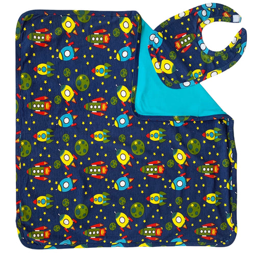 Baby Toddler Boy Space Ship Blanket & Bib Gift Set