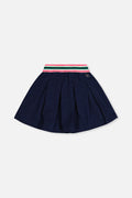 Pleated French Terry Skirt Navy Blue Denim