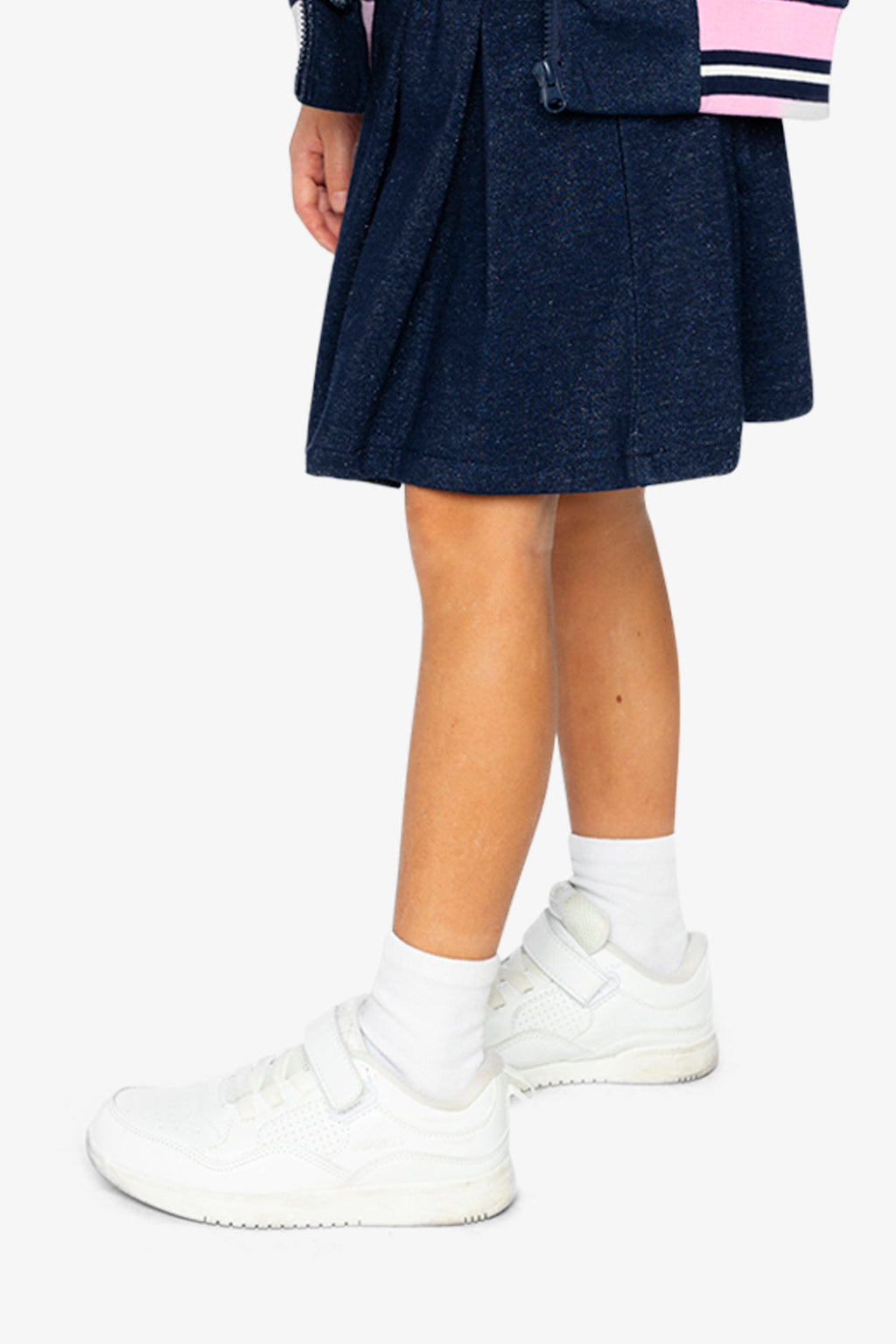 Pleated French Terry Skirt Navy Blue Denim