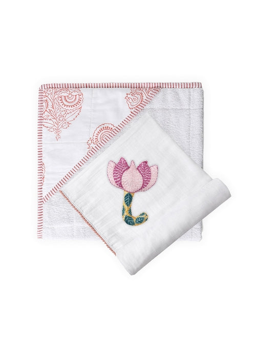 3-Piece Bamboo Newborn Gift Set - Hooded Towel, Swaddle & Rattle | Perfect Baby Shower Gift