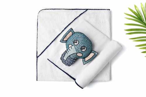 3-Piece Bamboo Newborn Gift Set - Hooded Towel, Swaddle & Rattle | Perfect Baby Shower Gift