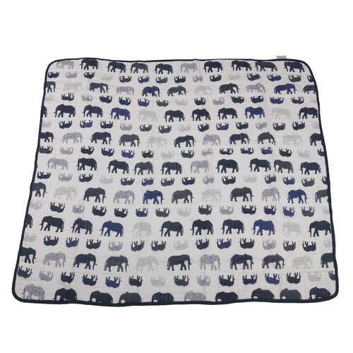 Blue Elephant Baby Blanket - Newcastle Wave Pattern | Soft 4-Layer Muslin Blanket