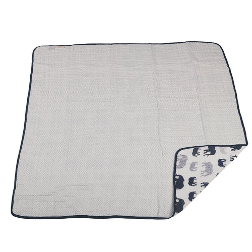 Blue Elephant Baby Blanket - Newcastle Wave Pattern | Soft 4-Layer Muslin Blanket