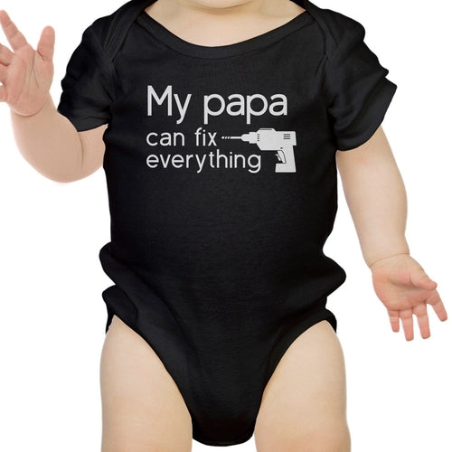 Black baby onesie with My Papa Can Fix Anything graphic design for Father's Day gift