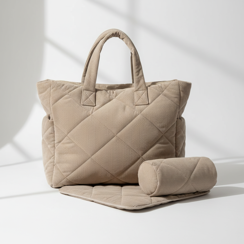 Corduroy Quilted Diaper Bag Tote