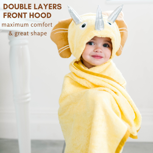 Dinosaur Hooded Baby Towel - Yellow | Soft Hooded Bath Towel for Toddlers