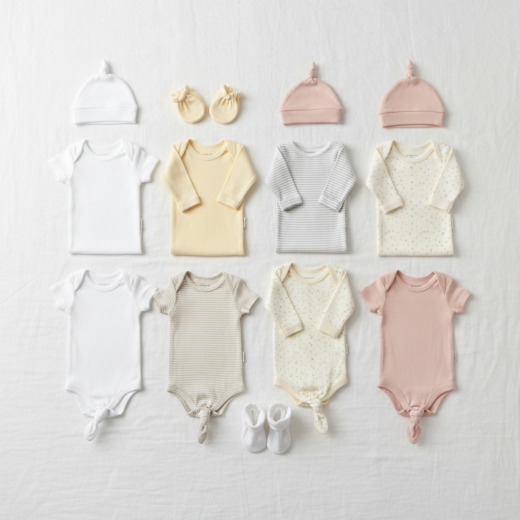 Complete 13-piece gender-neutral newborn layette set - all items displayed
