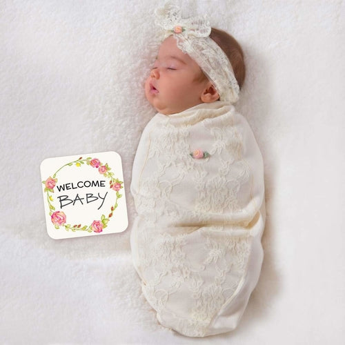 Lace Blossoms Baby Cocoon Swaddle Set - Newborn Wrap with Headpiece | Photo Prop Gift