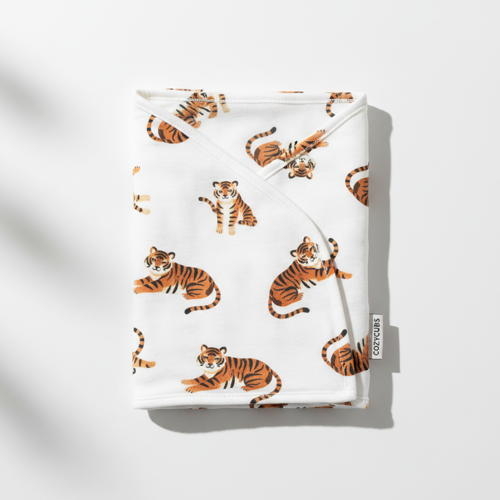 Lively Tiger Comfort Cotton Baby White Swaddle Wrap