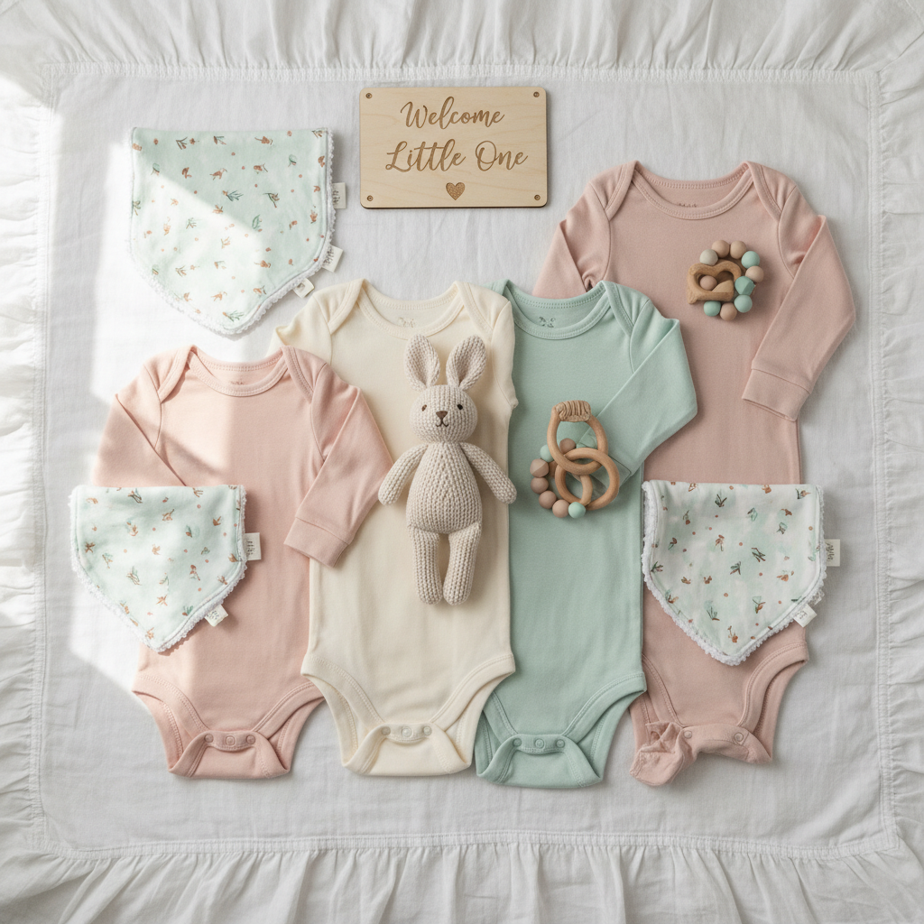 Premium baby essentials bundle flatlay
