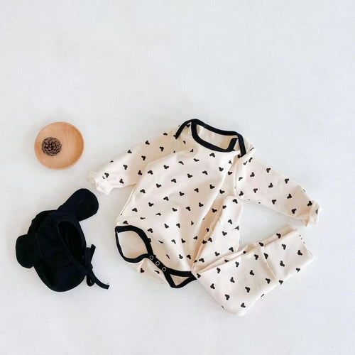 Cotton Baby Onesie & Trousers Set - Adorable Cartoon Print 2-Piece