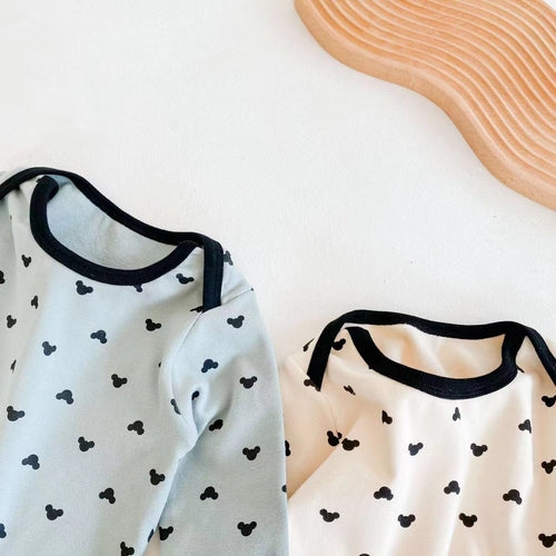 Cotton Baby Onesie & Trousers Set - Adorable Cartoon Print 2-Piece