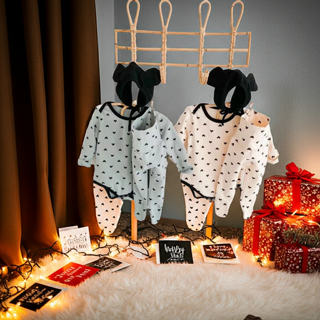 Cotton Baby Onesie & Trousers Set - Adorable Cartoon Print 2-Piece