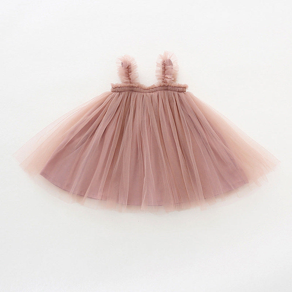 Summer Baby Kids Girls Sleeveless Plain Tulle Strap Dress