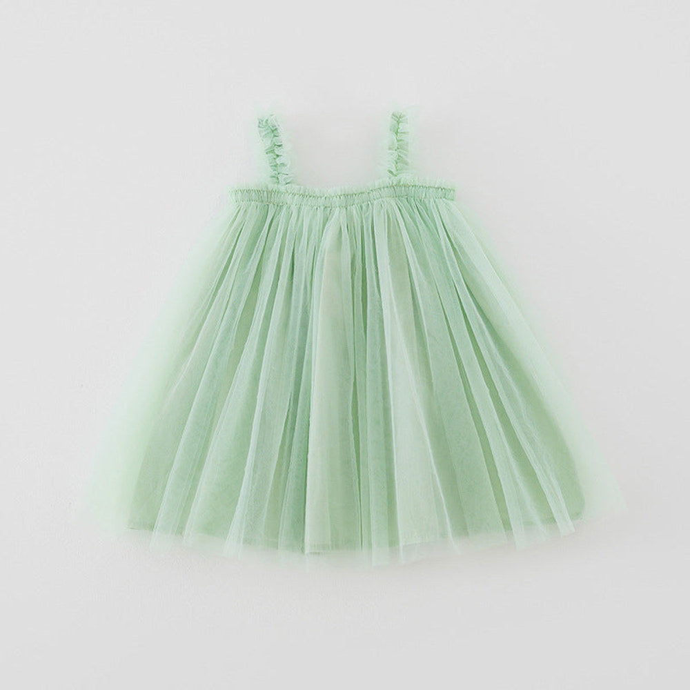 Summer Baby Kids Girls Sleeveless Plain Tulle Strap Dress